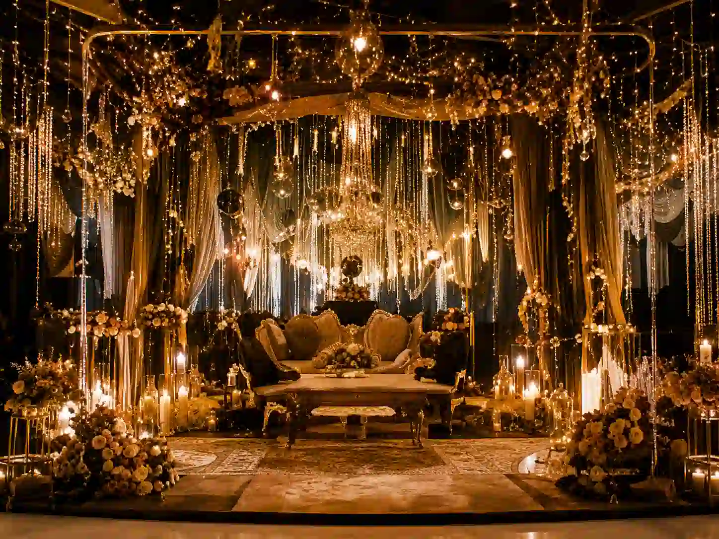 Outdoor wedding lounge setup
