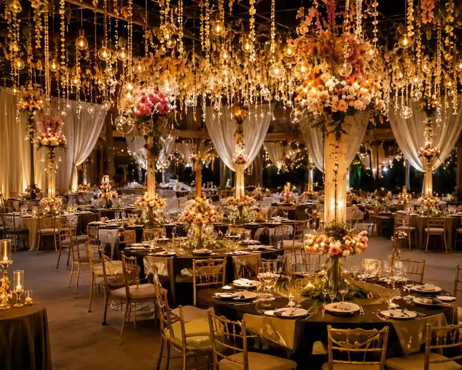 Wedding floral stage setup