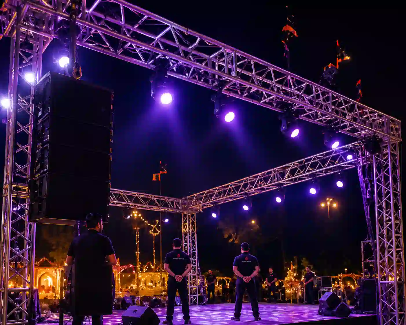 Stage lighting and sound setup for event