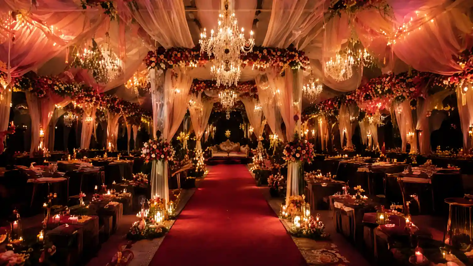 Golden event ceiling decor