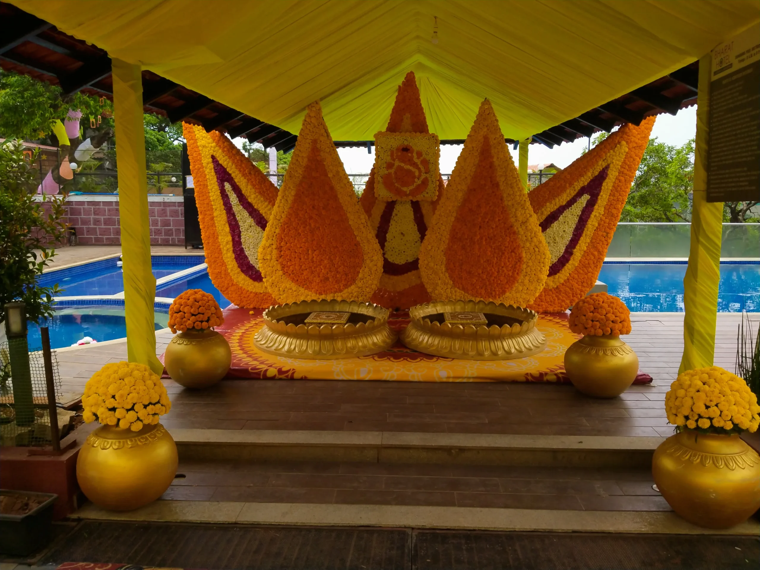 Haldi and living room decor with yellow flowers