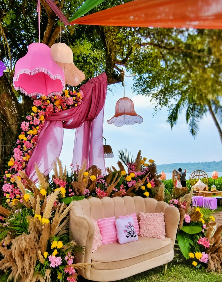 Balcony decor with lights and flowers
