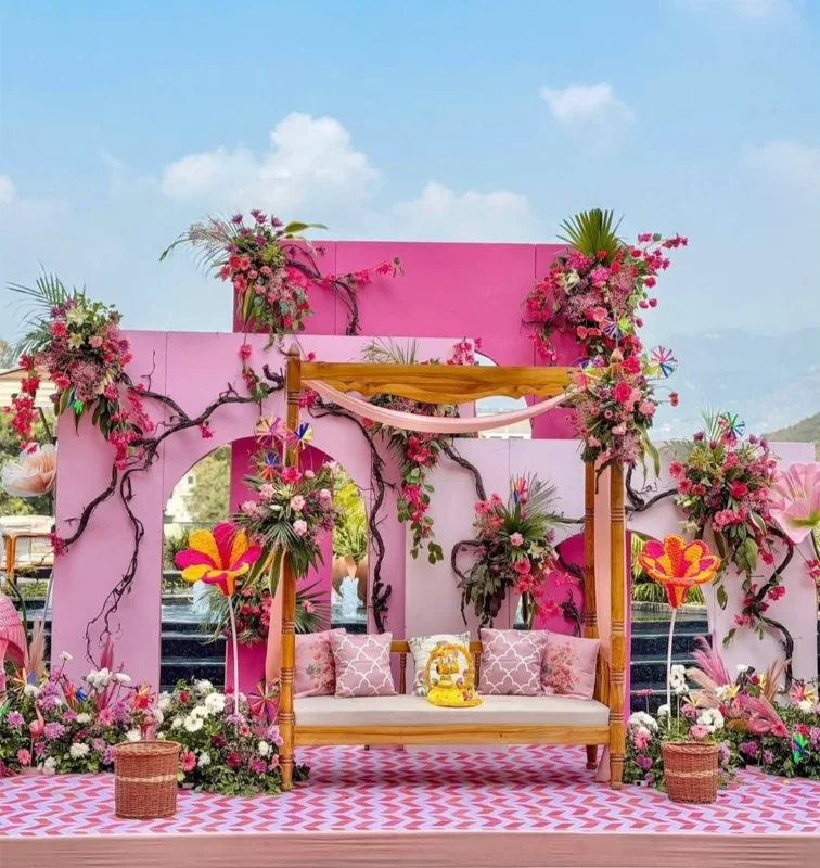 Golden wedding lounge setup