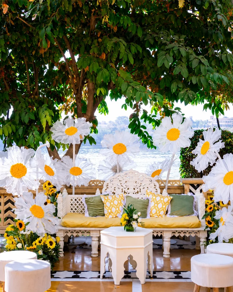 Outdoor floral destination wedding mandap