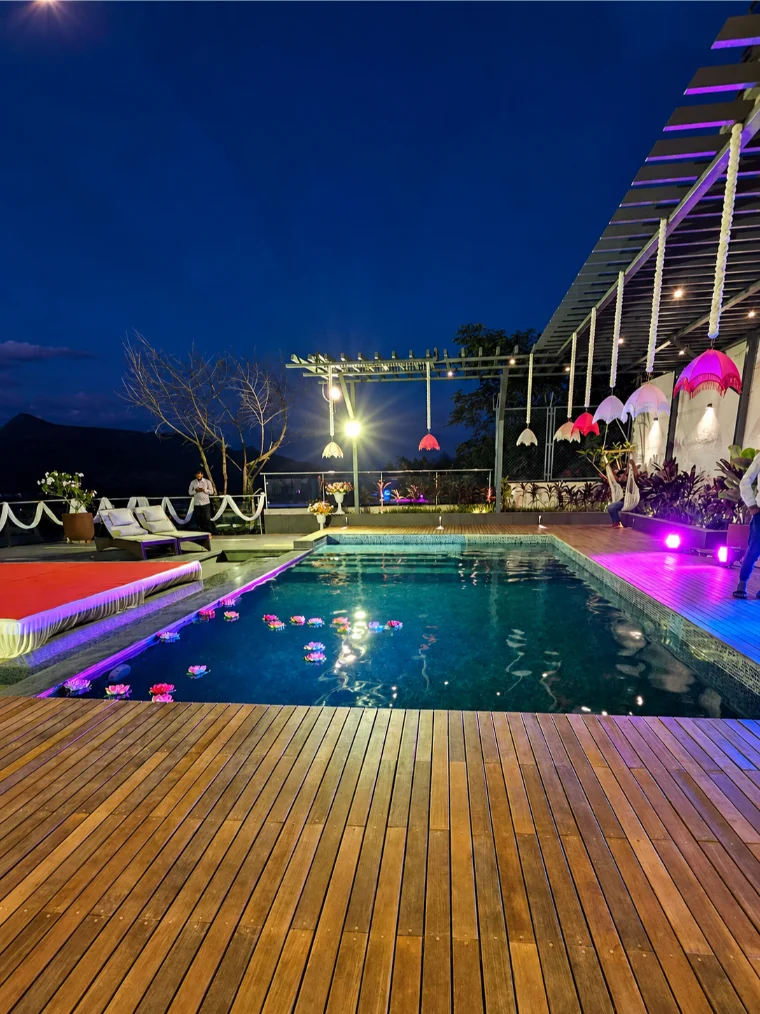 Terrace celebration decor with lights
