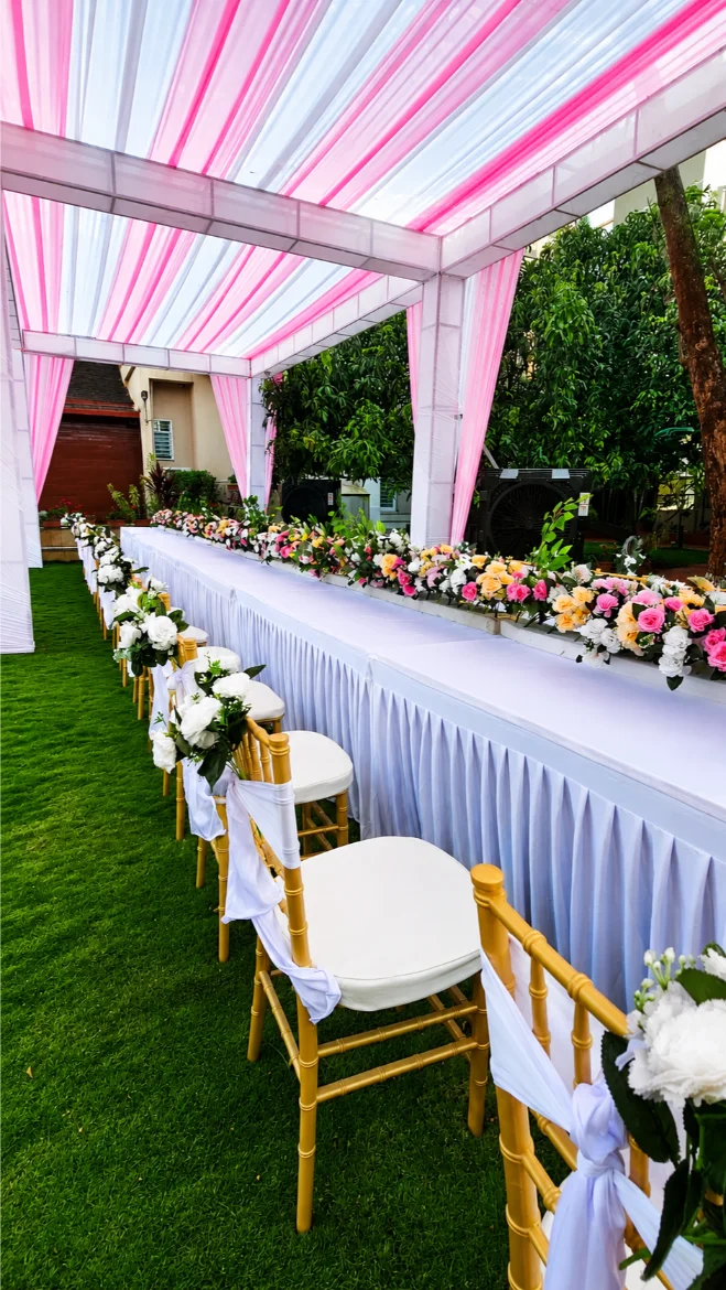 Terrace decor with open seating and fairy lights