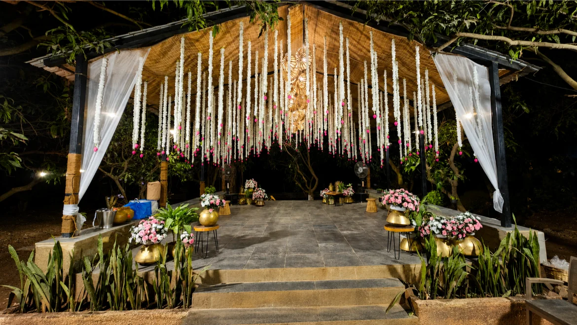Wedding home decor sofa setup with flowers